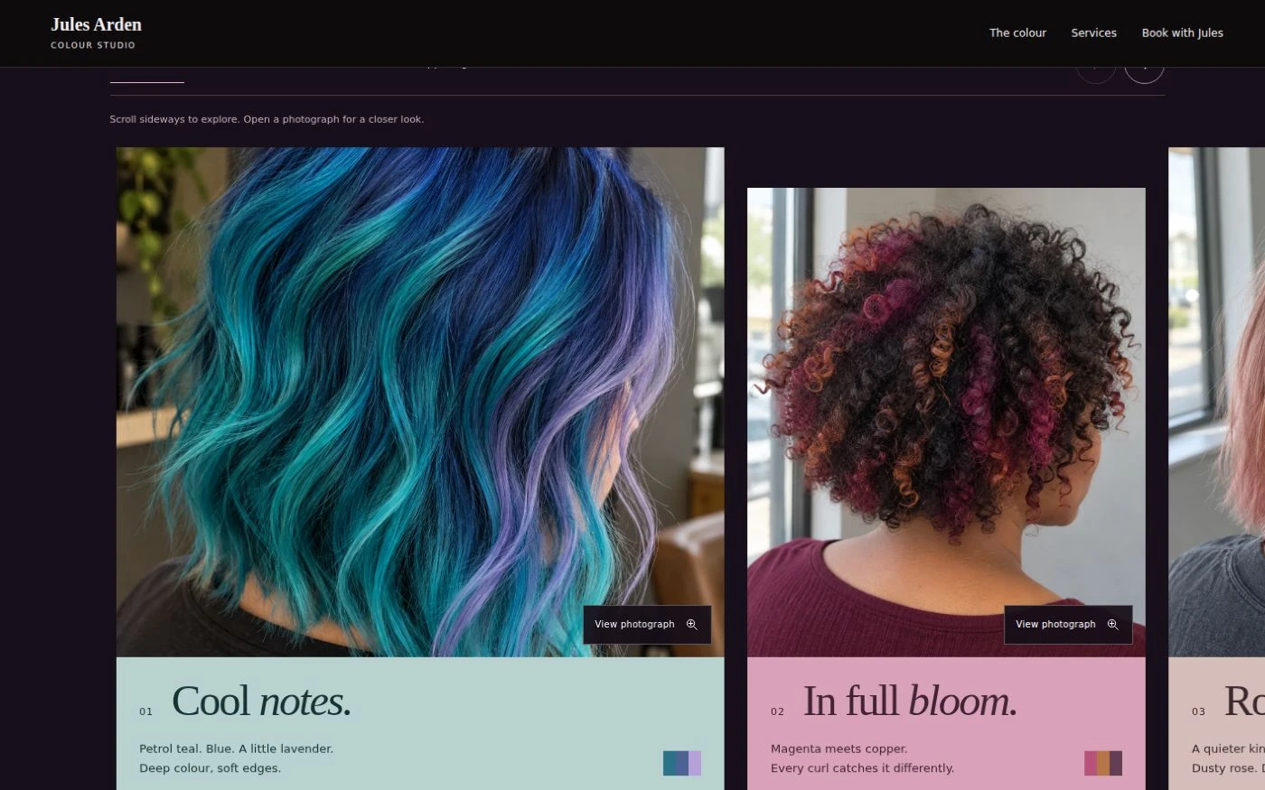 Jules Arden’s horizontal colour exhibition on desktop