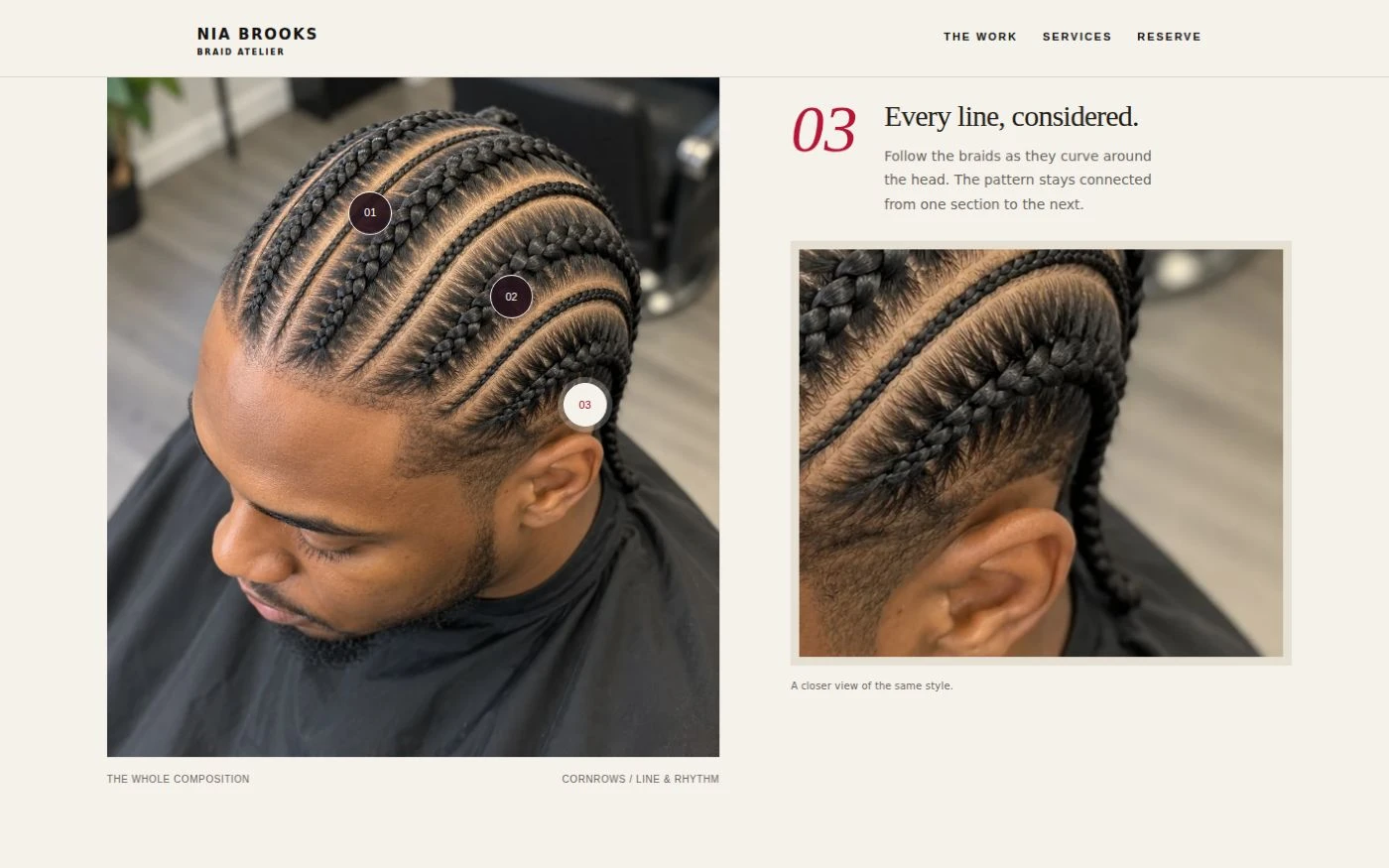 Nia Brooks’s interactive braid detail study on desktop