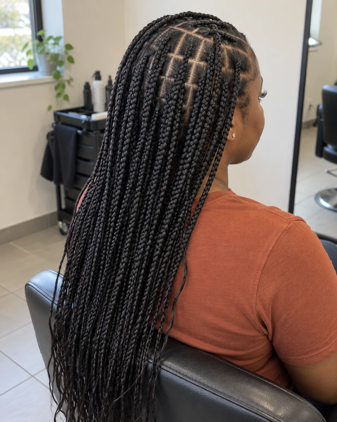 Long knotless braids with a natural finish